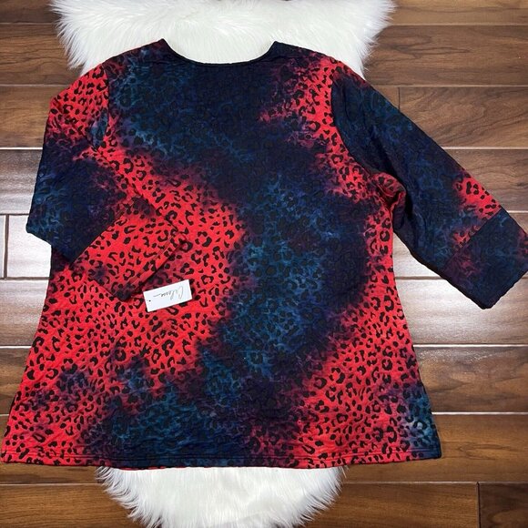 Calessa Women's Size 3X Leopard Animal Print Tie Dye Pocket V Neck Tunic Top - Picture 8 of 11